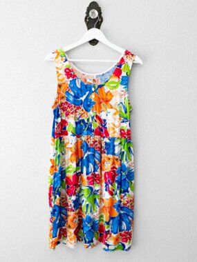 Sand Dollars Floral Dress Pockets Made USA Colorful Tropical Sleeveless M